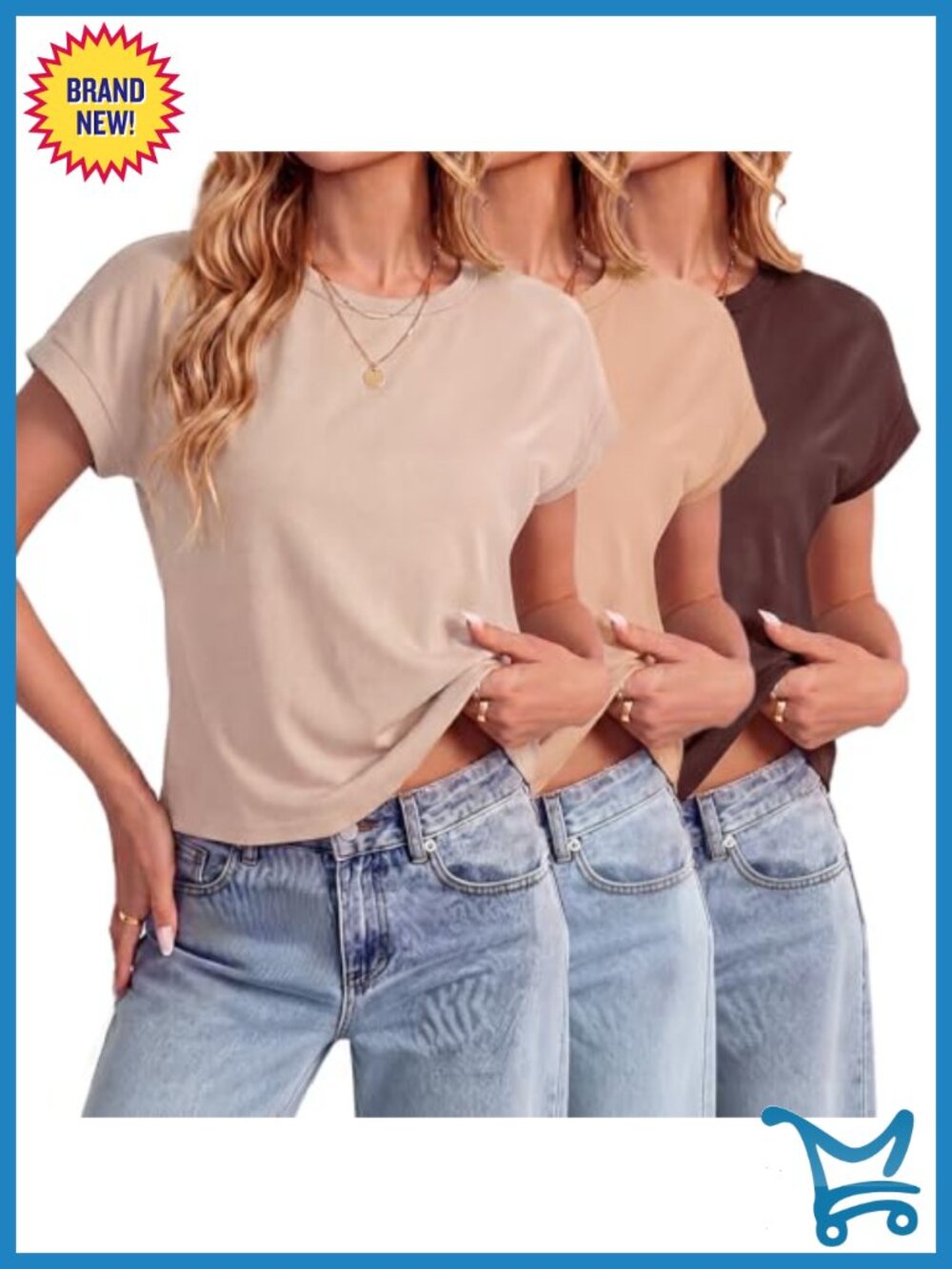Women's 3 Pack Cap Sleeve Crew Neck Crop Tops Basic Tee Polyester Spandex